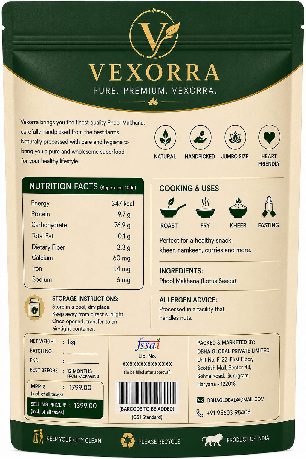 VEXORRA Premium Phool Makhana 1kg