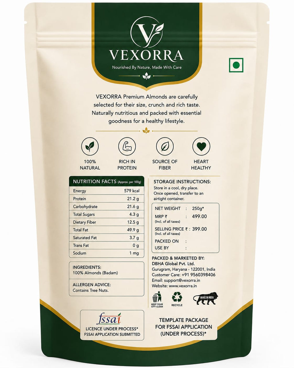 VEXORRA Premium Almonds 250g