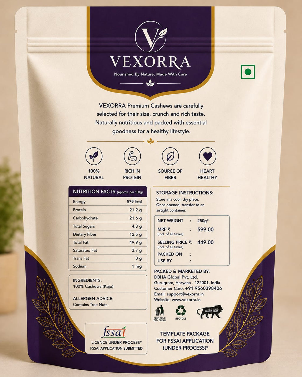 VEXORRA Premium Cashews 250g