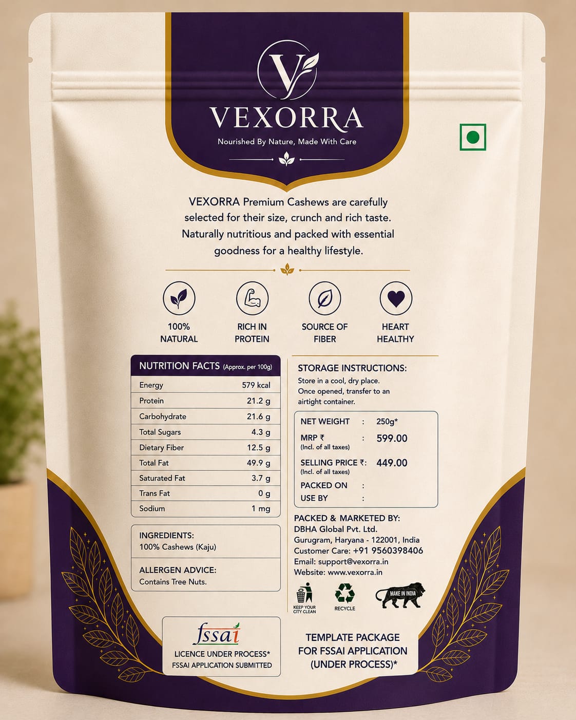 VEXORRA Premium Cashews 250g