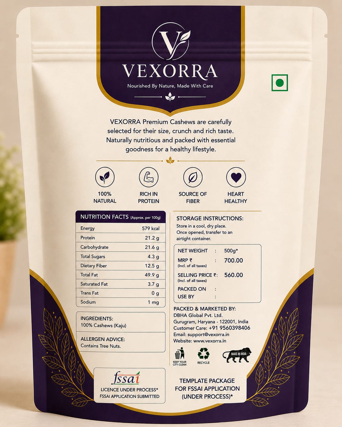 VEXORRA Premium Cashews 500g