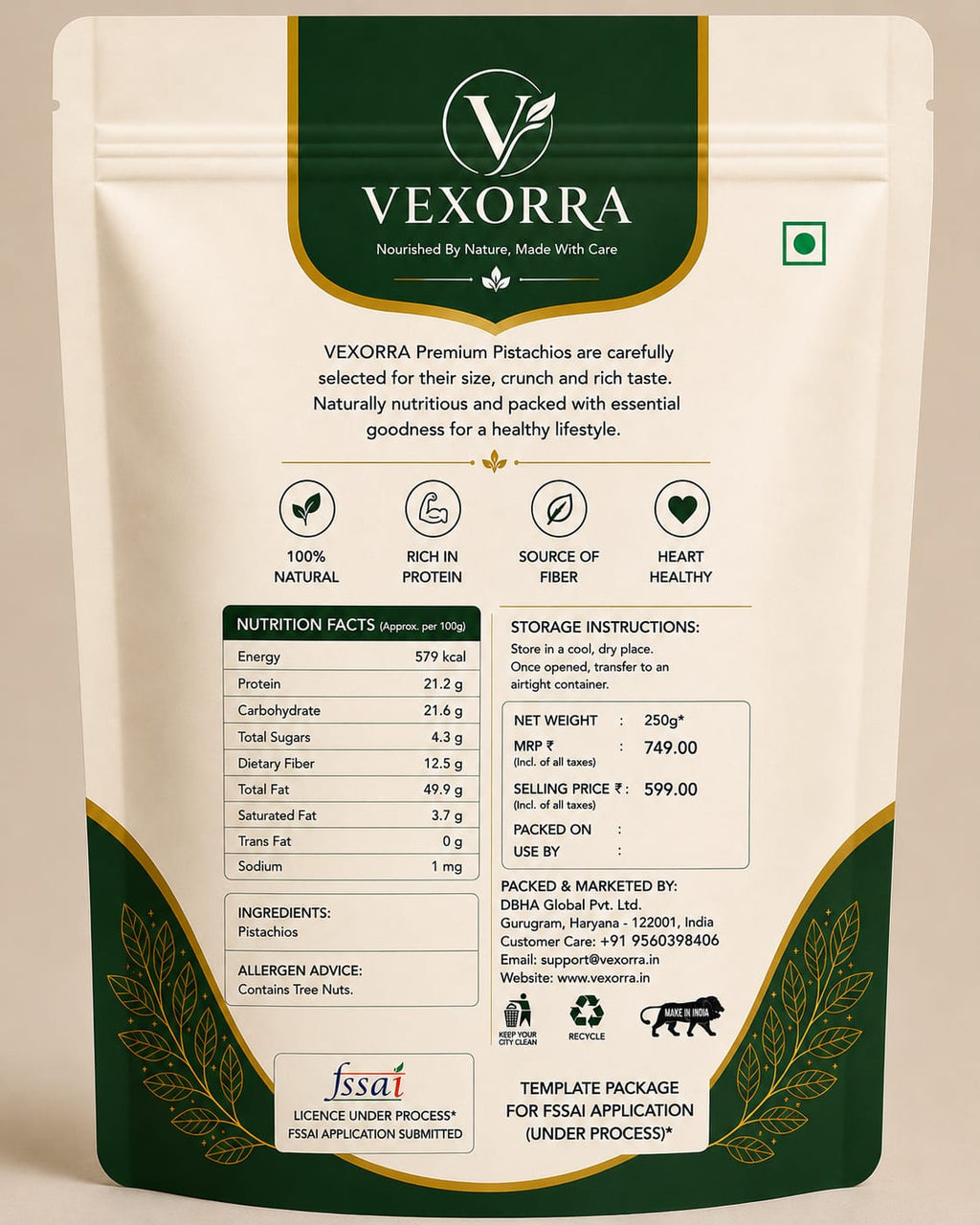 VEXORRA Premium Pistachios 250g
