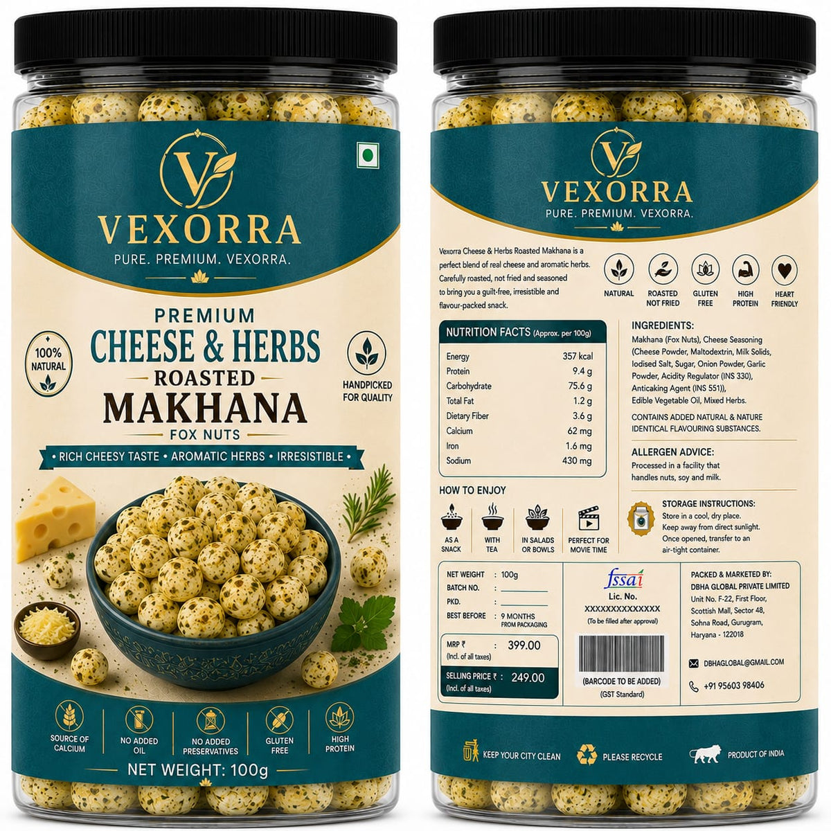 VEXORRA Cheese & Herbs Makhana 100g